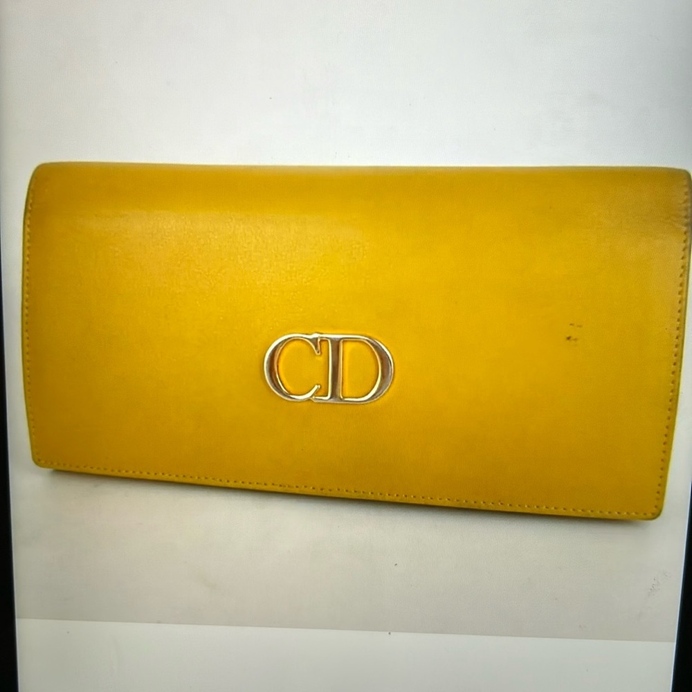 💝 Auth Christian Dior Wallet Yellow Leather 💝